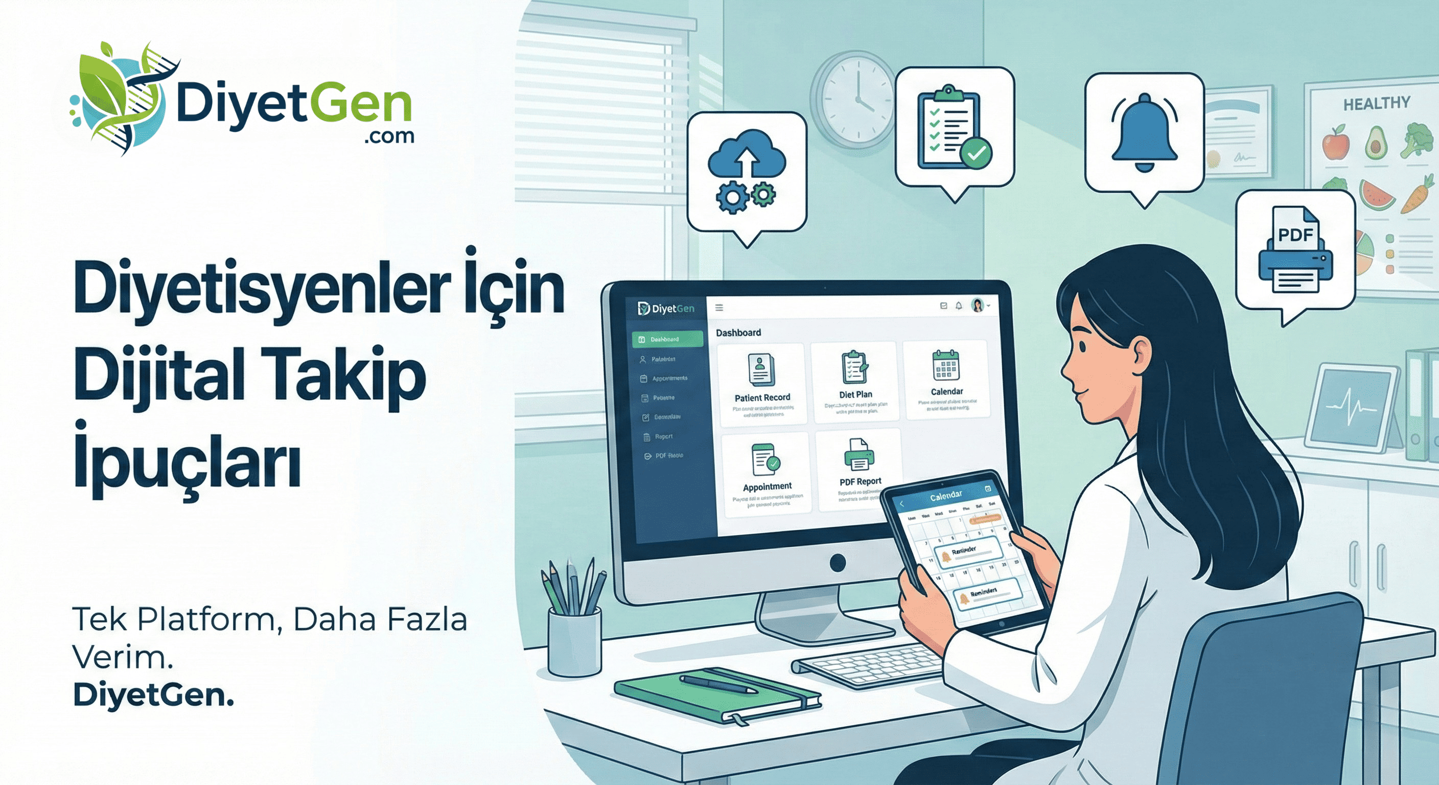 Diyetisyenler için digital danışan takibi ve panel ekranı, veri grafikleri ile verimlilik takibi.
